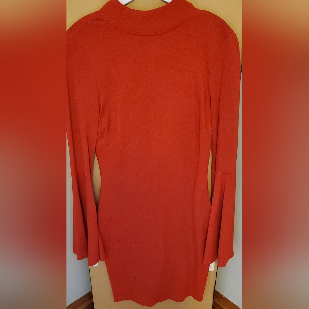 Red Long Flared Sleeved Bodycon Dress